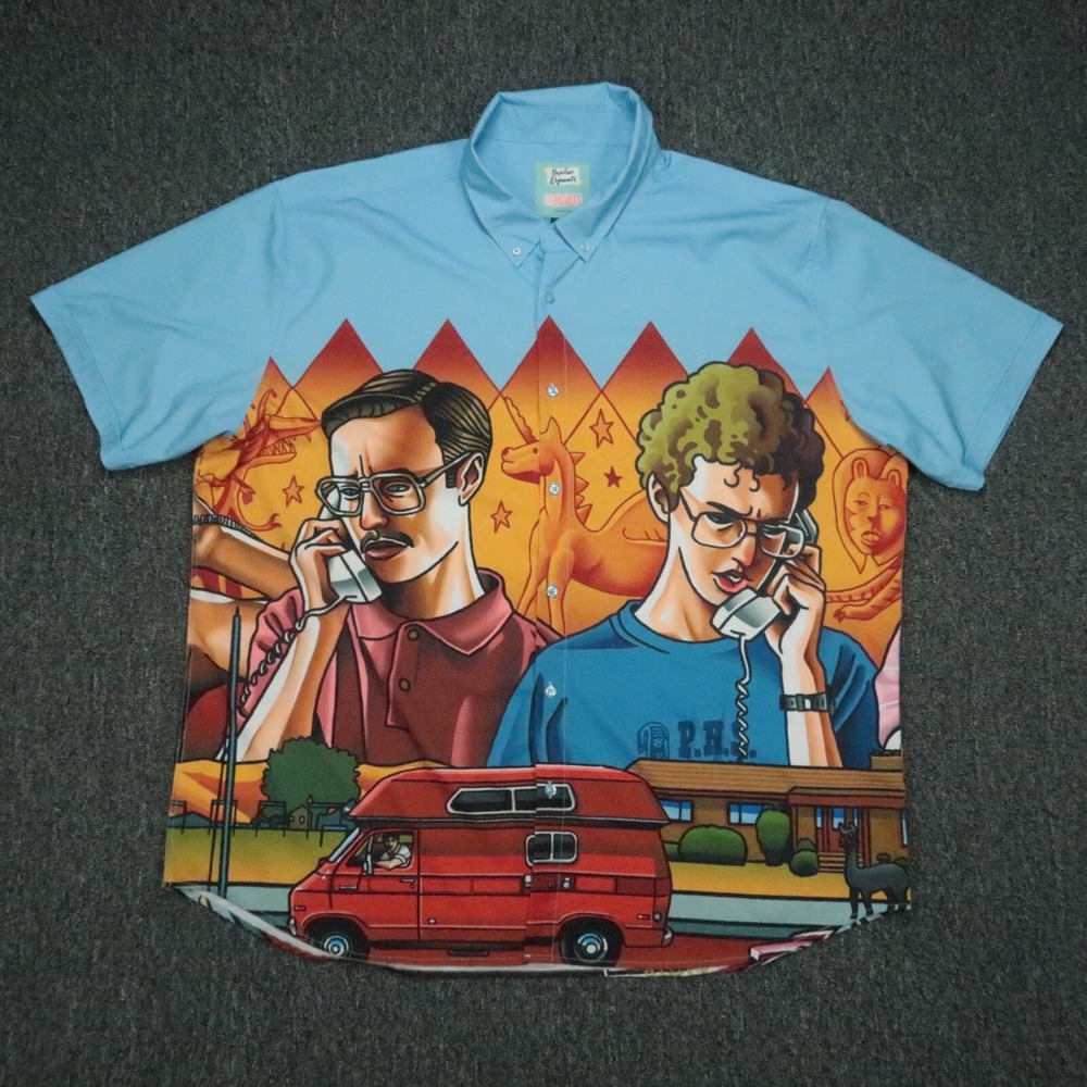 RSVLTS Shirt Mens 3XL Blue Napoleon Dynamite Short Sleeve Button Kunuflex *
